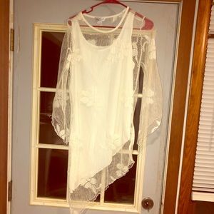 White net floral shirt and tank top